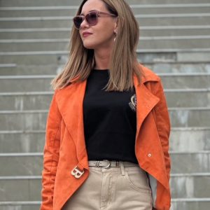 NOVO na web-u RB velur kožna jakna ORANGE